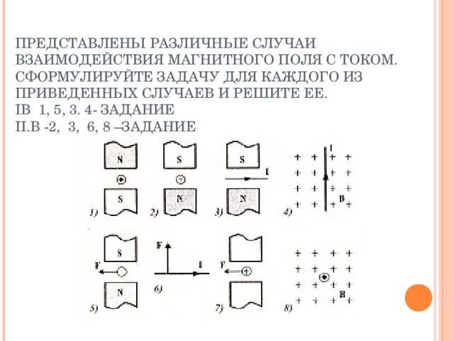 На рисунке 117 представлены различные случаи взаимодействия магнитного поля с током