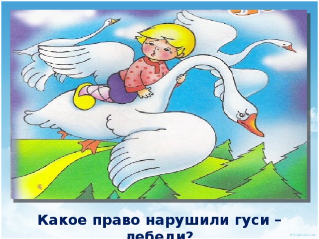 Какое право нарушили гуси – лебеди? 