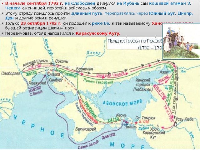 Карта переселение казаков черноморцев на кубань