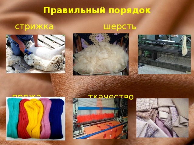 Правильный порядок стрижка шерсть прядение пряжа ткачество ткань 