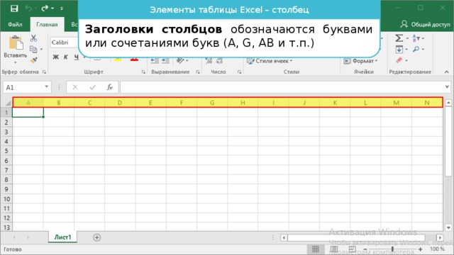 Название столбцов в excel буквами