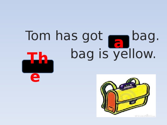 Tom has got bag.  bag is yellow. a The