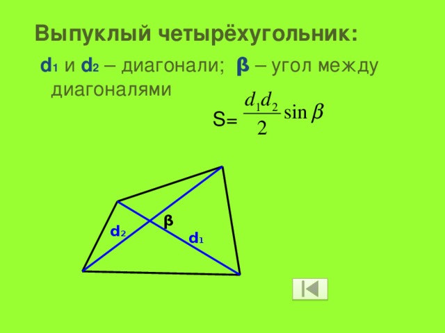 Угол между диагоналями четырехугольника формула