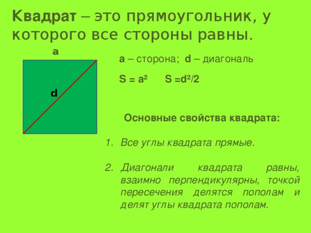 Длина диагонали квадрата