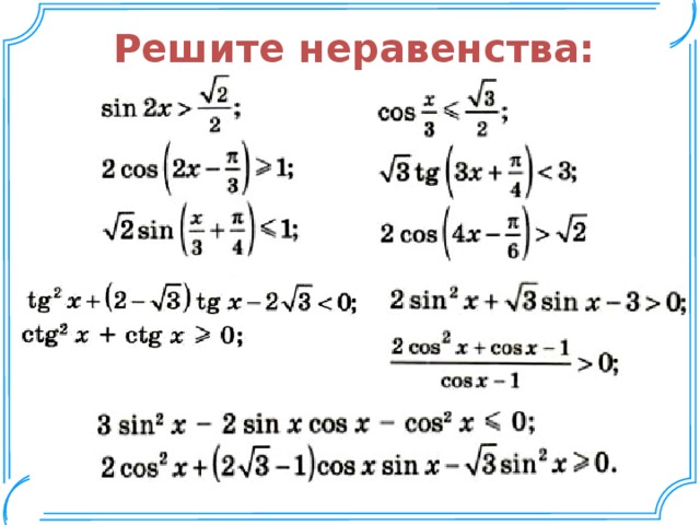 Простейшие неравенства для синуса и косинуса 10 класс никольский презентация