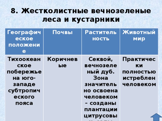 Жестколистные вечнозеленые леса и кустарники презентация