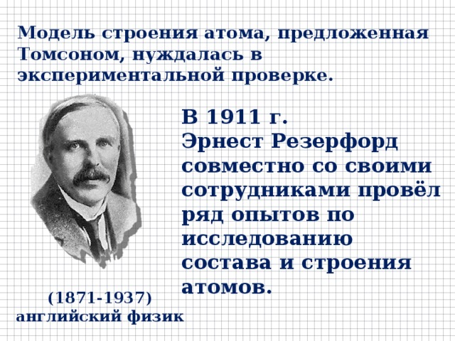 Презентация строение атома опыты резерфорда 11 класс по мякишеву