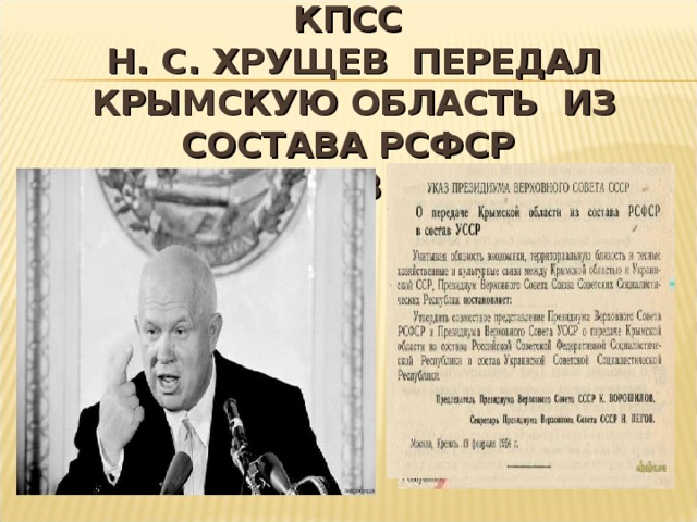 Крым был передан из состава. Хрущев передача Крыма. Хрущев сдал Крым. Передача Крыма УССР В 1954.