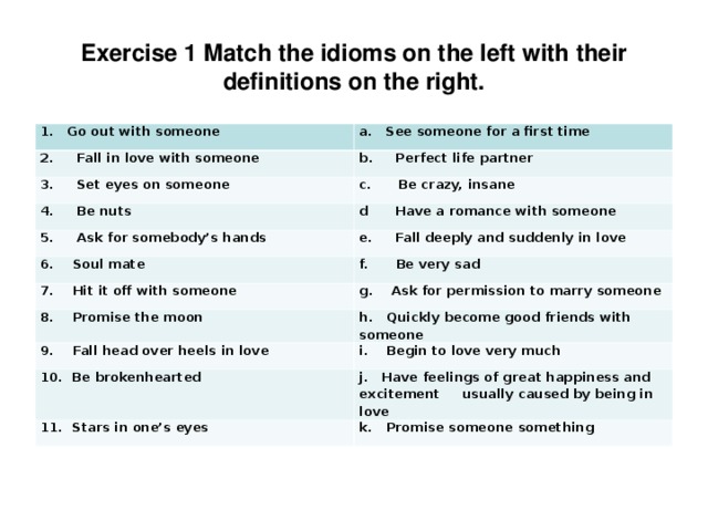 1 match the words with the definitions