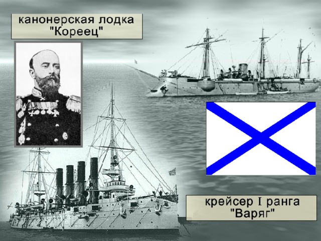 На схеме обозначено место гибели крейсера варяг
