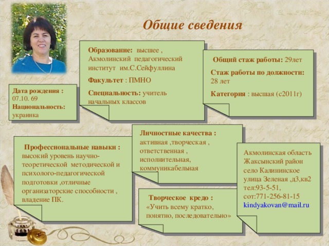 Информационная карта учителя начальных классов на первую категорию бурятия