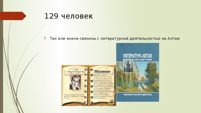 129 человек Так или иначе связаны с литературной деятельностью на Алтае 