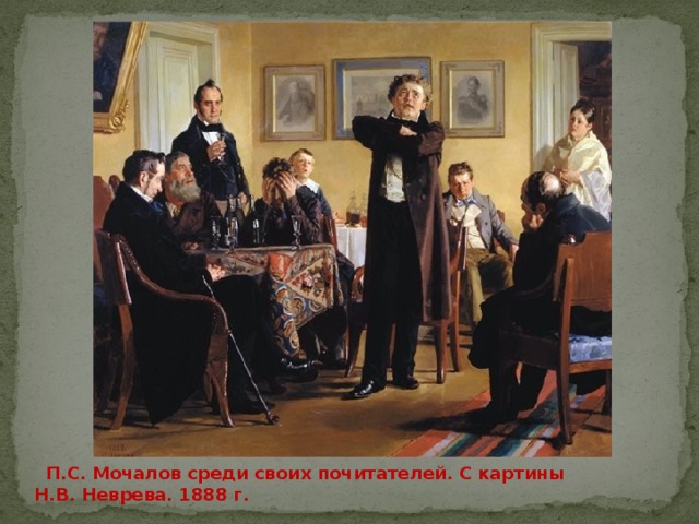    П.С. Мочалов среди своих почитателей. С картины Н.В. Неврева. 1888 г. 