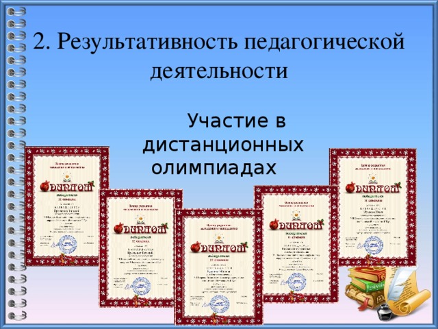 2. Результативность педагогической деятельности  Участие в дистанционных олимпиадах 