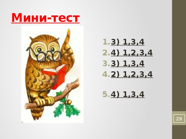Мини-тест 3) 1,3,4  4) 1,2,3,4 3) 1,3,4  2) 1,2,3,4  4) 1,3,4