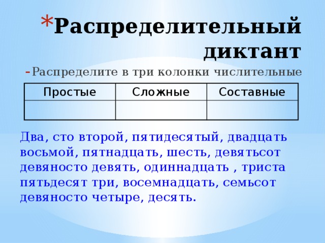 Простые и составные числительные 6 класс презентация