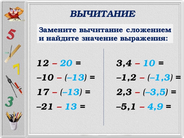 Вычитание отрицательных чисел