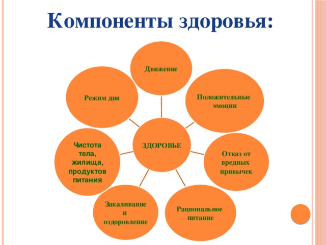 Здоровье определение компоненты здоровья. Компоненты здоровья. Составляющие компоненты здоровья. Перечислите основные компоненты здоровья. Основные составляющие здоровья.