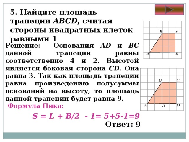 Площадь квадратной трапеции