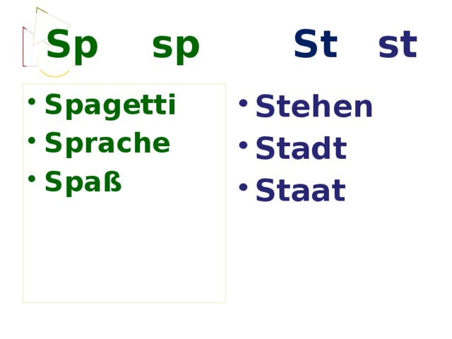Sp sp St st Spagetti Sprache Spaß Stehen Stadt Staat 
