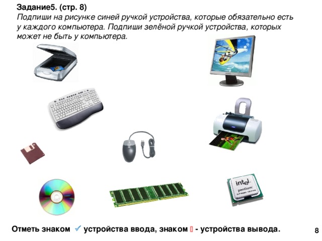 Оставьте на рисунке только устройства ввода а все лишнее удалите ответы