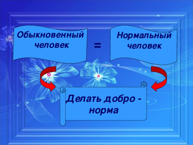 Обыкновенный человек  Нормальный человек  = Делать добро - норма 