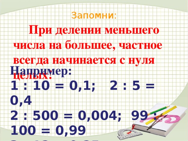 Деление меньшего на большее