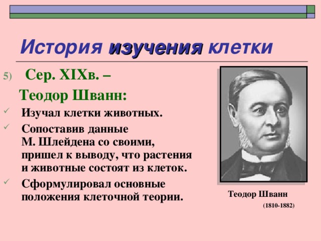 Клеточная теория развитие знаний о клетке. Шванн вклад в биологию. Клеточная теория Шванна и Шлейдена. Клеточная теория Шванна и Шлейдена основные положения.