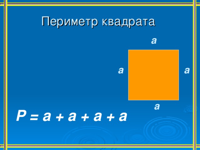 Периметр квадрата а а а а Р = а + а + а + а 