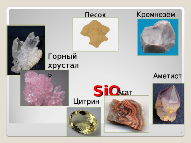 Кремнезём Песок Горный хрусталь  SiO 2 Аметист Агат Цитрин  