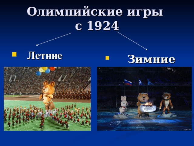 Олимпийские игры  с 1924  Летние  Зимние 