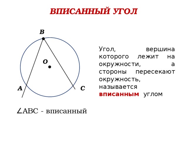 Какой угол центральный. Вписанный угол окружности. Угол, вершин еотроголежит на ок. Угол вершина которого лежит на окружности а стороны пересекают. Вписанным углом называется угол.