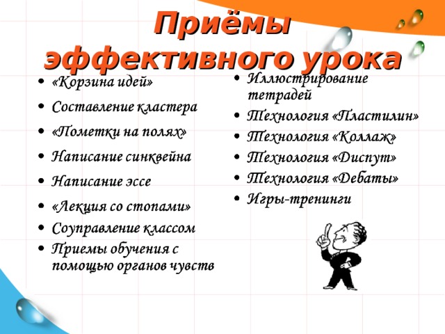 Какие приемы работ. Приемы эффективного урока. Приемы современного урока. Приёмы результативности урока. Эффективные методы и приёмы на уроке.