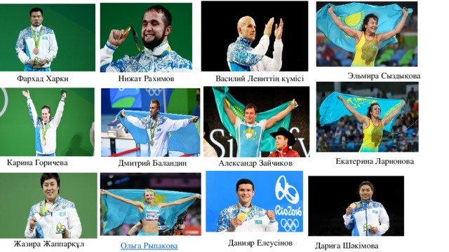 Эльмира Сыздықова Фархад Харки Нижат Рахимов Василий Левиттің күмісі Екатерина Ларионова Карина Горичева Дмитрий Баландин Александр Зайчиков Данияр Елеусінов Жазира Жаппарқұл  Ольга Рыпакова Дариға Шәкімова 