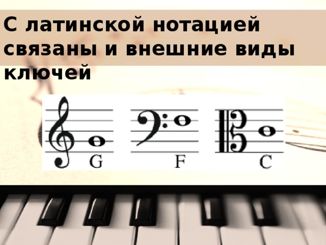 С латинской нотацией связаны и внешние виды ключей 