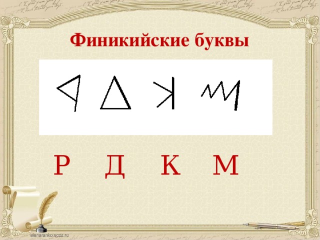 В чем недостаток финикийского алфавита. Финикийские буквы. Буквы финикийцев и буквы нашей азбуки. Финикийская буква м. Финикийские буквы и наши буквы алфавита.