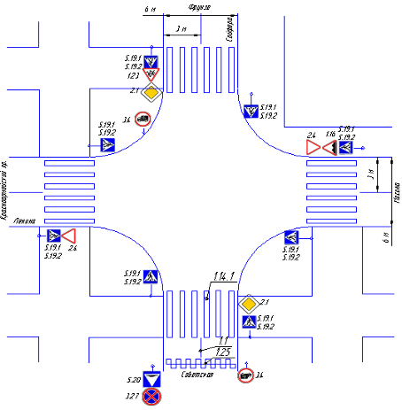 Схема знаков. Чертёж перекрёстка по ГОСТУ. План схема перекрестка. Расстановка дорожных знаков на перекрестке. Схема регулируемого перекрестка.