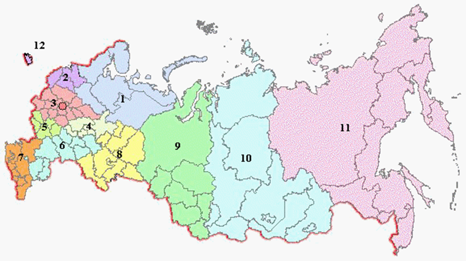 Географические районы россии контурная карта