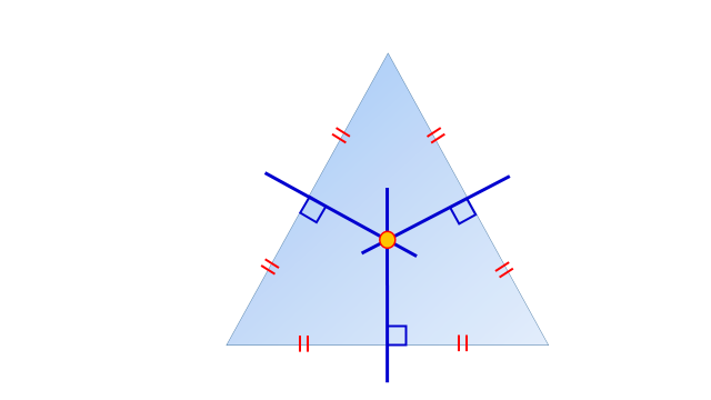 Перпендикуляр равностороннего треугольника. Серединный перпендикуляр в равностороннем треугольнике. Точка пересечения серединных перпендикуляров треугольника.