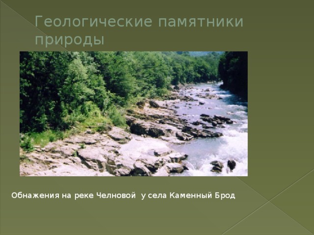 Геологические памятники природы Обнажения на реке Челновой у села Каменный Брод 