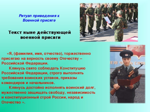 Военная присяга порядок приведения к военной присяге план конспект