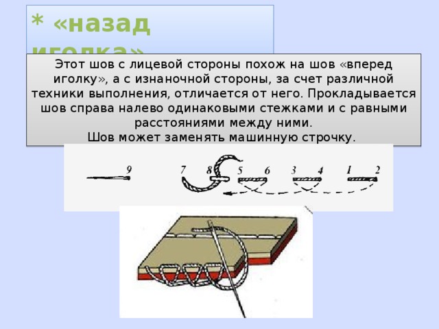 Шов назад иголка схема