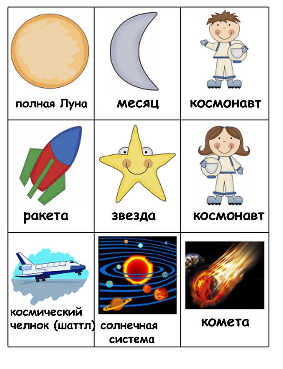 Карточки космос для детей