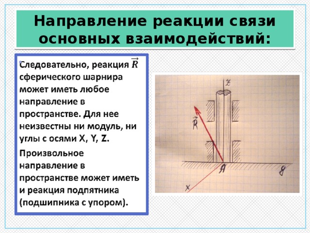 Реакция цилиндрического шарнира направлена