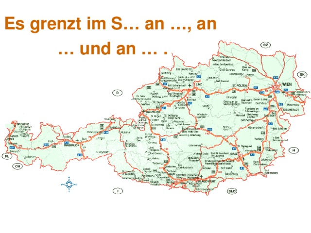 Es grenzt im S… an … , an …  und an … . 