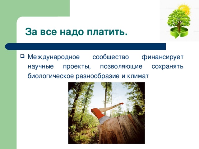 За все надо платить. Международное сообщество финансирует научные проекты, позволяющие сохранять биологическое разнообразие и климат 