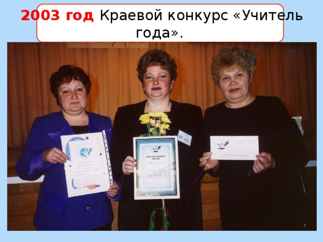 2003 год Краевой конкурс «Учитель года». 