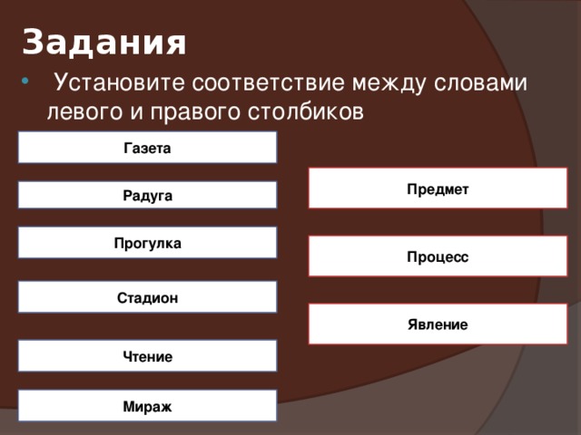 Установи соответствие между объектом и видом