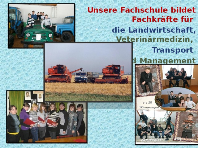 Unsere Fachschule bildet Fachkräfte für   die Landwirtschaft, Veterinärmedizin,   Transport und Management 