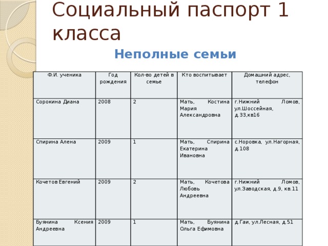 Паспорт класса в школе образец